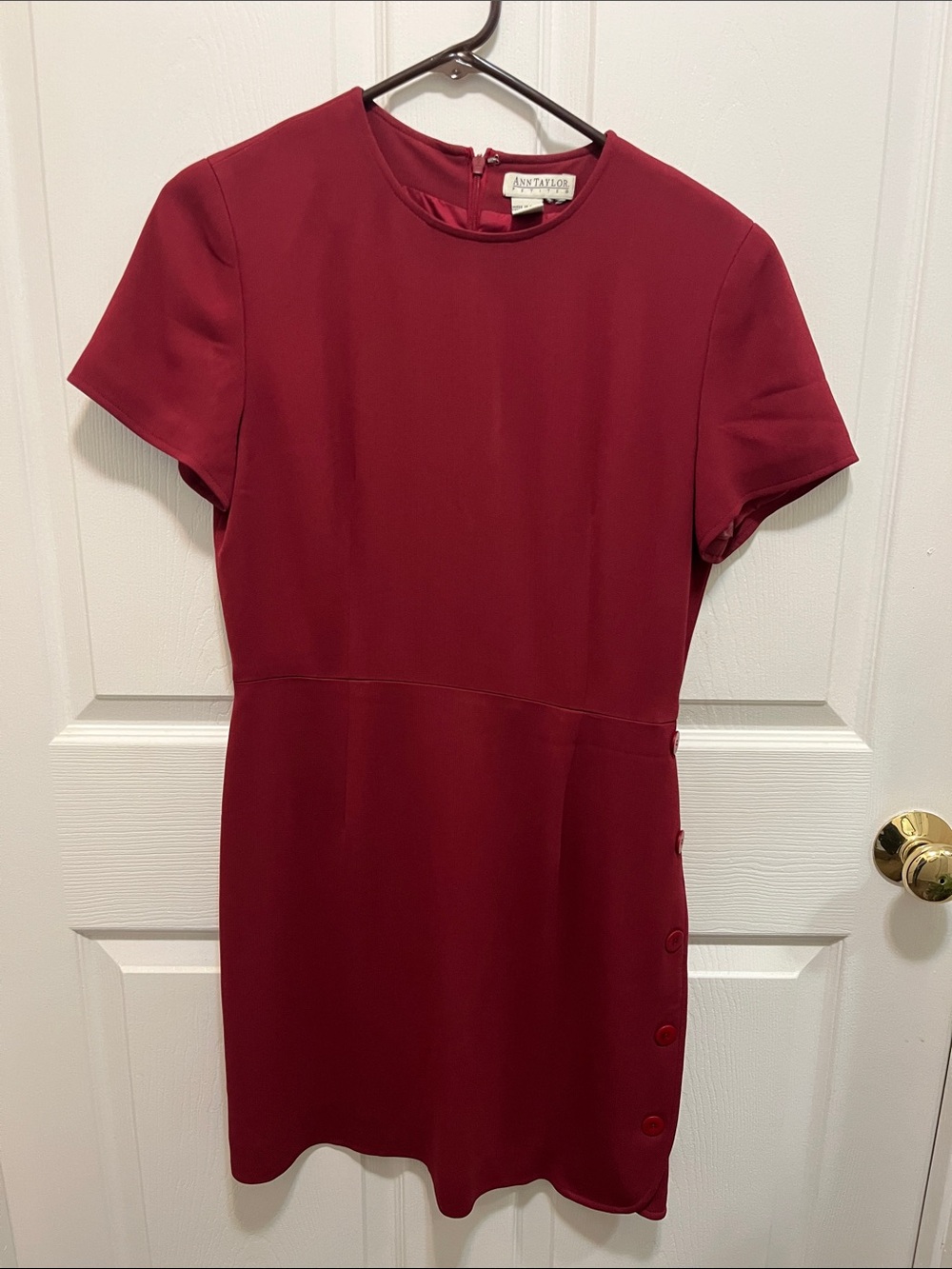 Ann Taylor Short Sleeve Burgundy Shift Dress